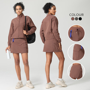 Conjunto Deportivo de 2 Piezas para Mujer, Chaqueta y <span class=keywords><strong>Pantalones</strong></span> Cortos Ligeros para Senderismo, Ciclismo y Running, Traje Deportivo de Nailon Cortavientos - Product Image 1