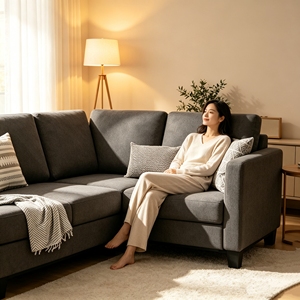 Sofá Seccional Convertible en Forma de L, Tapizado en Lino y Terciopelo Suave, para Apartamentos, Sala de Estar, Oficina, Villa, Fabricación Propia - Product Image 1