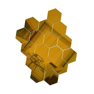 Conjunto de adesivos para espelho 3D pequeno hexagonal dourado, 32 peças removíveis, decoração de parede para casa, crianças, espelho autoadesivo para dançar