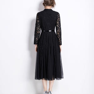 ชุดเดรสคลุมเข่าลูกไม้สไตล์วินเทจปักลายดอกไม้สไตล์ใหม่สำหรับผู้หญิงกระโปรงบานใหญ่เหนือเข่า - Product Image 2