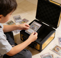 Boîte de rangement en aluminium verrouillable prête à être expédiée, personnalisée pour le rangement et le transport des cartes sportives gradées BGS, PSA, SGC, avec serrure à code.
