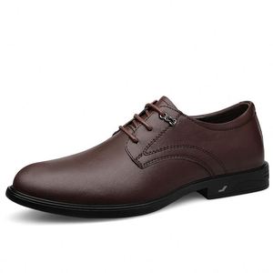 Chaussures habillées de luxe pour hommes en cuir, à lacets, avec empiècements, légères, respirantes, antidérapantes, pour le bureau, les occasions spéciales et les mariages - Product Image 1