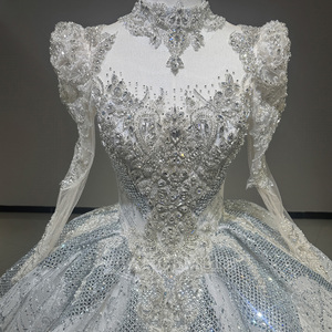 <span class=keywords><strong>Robe</strong></span> de mariée de bal Dw0177, <span class=keywords><strong>robe</strong></span> de mariée à lacets recouverts, manches longues, dentelle, perles, dos nu, robes de mariée personnalisées Jancember - Product Image 3