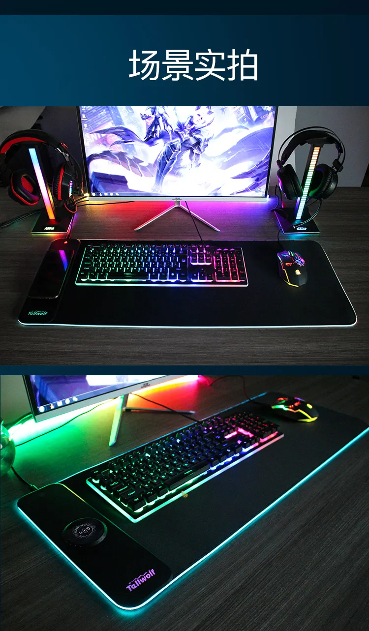 Mouse pad magnético sem fio com carregamento, mouse pad personalizado com 15w impressão de logotipo rgb