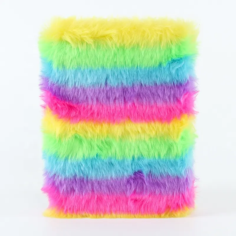 Wholesale A5 fluffy thick note book rainbow plush lock diary notebook