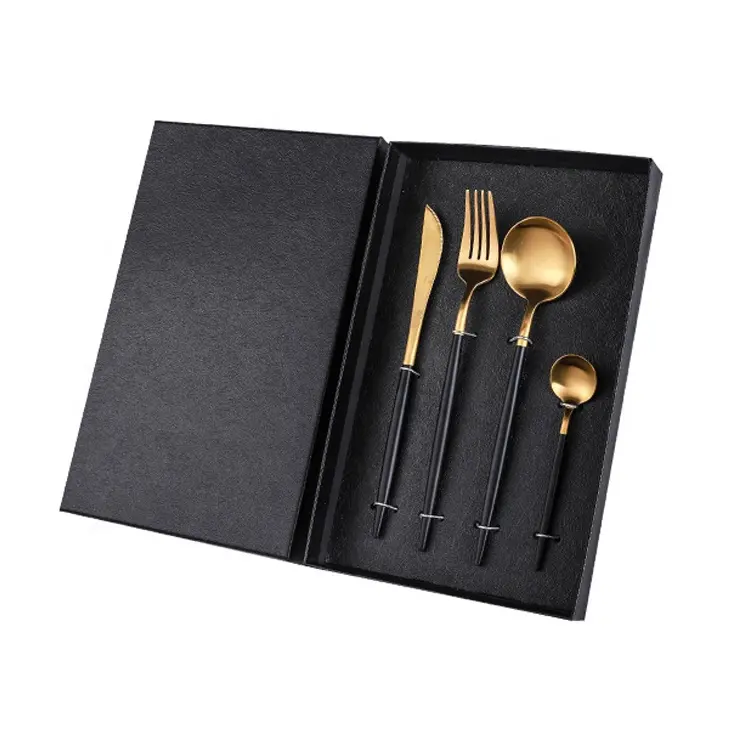 Home Restaurant luxury gift box Satin Finish Silverware 304 Stainless Steel Forks Knife Spoons Flat Cutlery Set