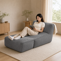 Fauteuil de salon sans structure en velours côtelé souple, style vintage, inclinable, à assise profonde, avec ottoman, emballé sous vide, pour chambre et salon