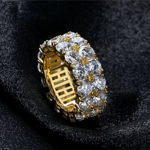 แหวนฮิปฮอปเงินแท้ S925 ชุบทอง ประดับเพชรโมอิสซาไนต์ทรงกลม VVS 2 แถว เครื่องประดับแร็ปเปอร์ - Product Image 3