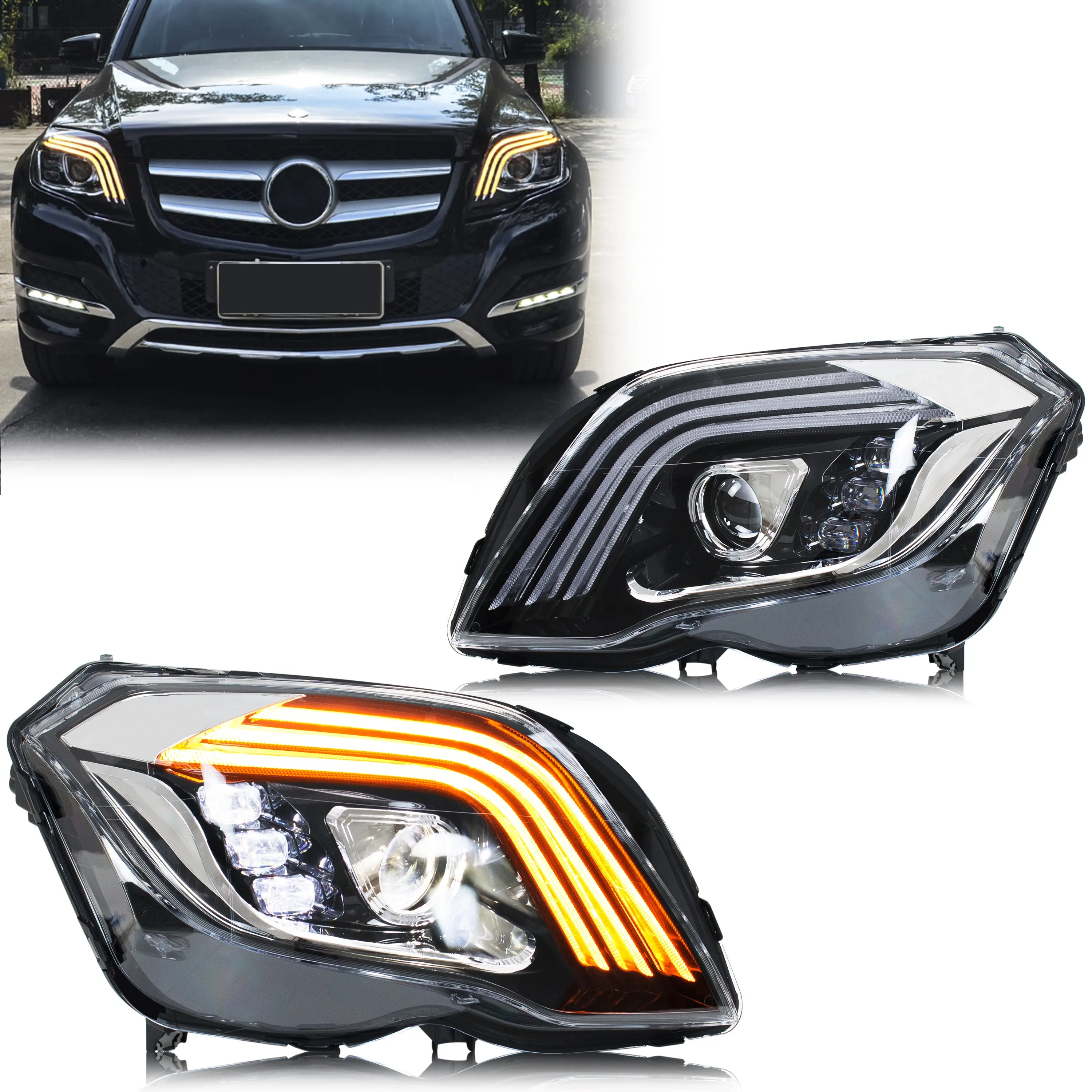 Đầy đủ Đèn LED Đèn pha cho Mercedes Benz x204 2010 2015 năng động lần lượt tín hiệu chùm cao DRL ống kính lắp ráp