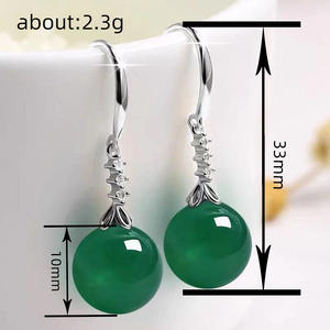 Pendientes Clásicos de Plata 925 con Colgante de Bola de Piedra Preciosa Verde para Mujer, Joyería con Engaste de Garra para Uso Diario - Product Image 6