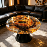 Table basse en résine époxy verte sur mesure, plateau rond de luxe avec base en acier inoxydable, mobilier artistique moderne pour salon