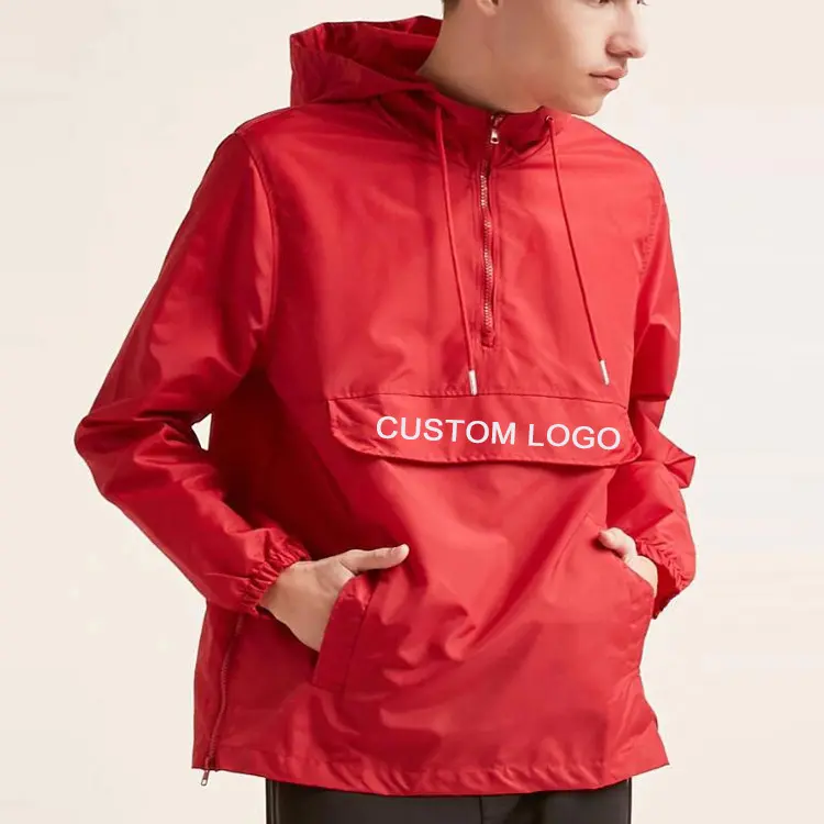 OEM Red Sport Light Nylon 1/4 Zip Pullover Custom Logo Windbreaker Jackets For Men