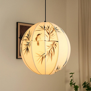 Chinese Style Hand Painted Fabric Pendant <b>Light</b> Round E27 LED Bulb For Living Room <b>Dining</b> Room Tea House Decor - Product Image 4