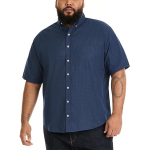 Men's Big and Tall Wrinkle Free Breathable <b>Short</b> <b>Sleeve</b> Button Down <b>Check</b> <b>Shirt</b> with Custom Logo ODM Stand Collar - Product Image 1