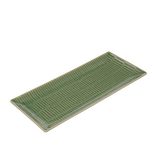 Plateau à thé en céramique rectangulaire, motif spirale en bambou et émail vert, pour service à thé sec, durable - Product Image 5