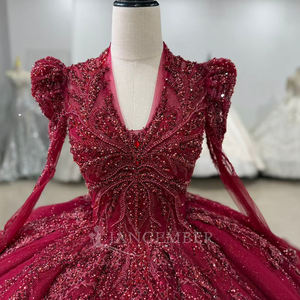 XS204 Luxury <b>Red</b> V-Neck <b>Sequined</b> Ball Gown Party Evening Gowns Dresses - Product Image 5