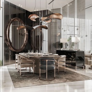 Conjunto de Muebles de Lujo Moderno Art Déco para Sala Sofá con Patrón Geométrico y Consola de Cristal Set Completo de Diseño para Penthouse - Product Image 6