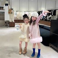 Collection Printemps/Été/Automne 2026 : Ensemble Robe en Coton à Paillettes Manches Longues pour Filles, Style Coréen, à Pois, avec Nœud, Longueur Genou, pour Enfants
