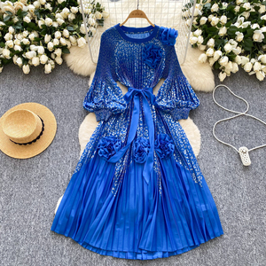 Vestido Midi Plisado Informal <span class=keywords><strong>de</strong></span> Primavera con Estampado Digital Tejido para Mujer, Manga Farol, Estilo Imperio, Encaje Impreso en 3D - Product Image 2