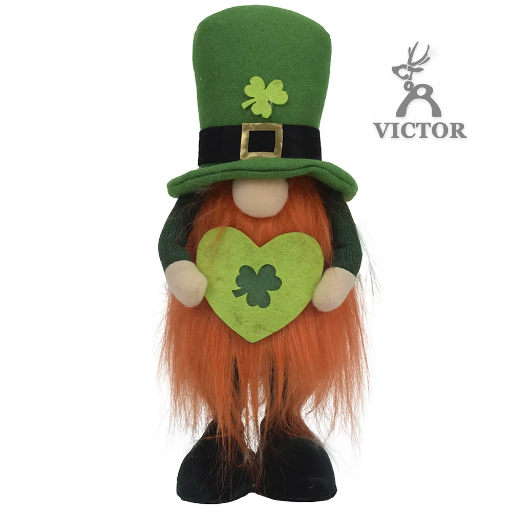 Illuminato naso san patrizio giorno decorativo elfo gnomo bambola regali in piedi irlandese fortunato gnomo farcito Figurine ornamenti per la casa