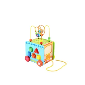 DIY wood activity cube game round beads educational toys multifunctional educational walker