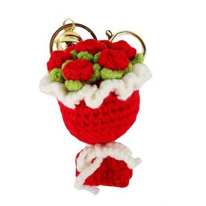 Mini Llavero de Flores Tejidas a Crochet, Ramo de Rosas, Girasoles y Tulipanes, Colgante de Llavero - Product Image 3