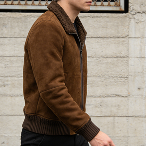 Veste en <span class=keywords><strong>daim</strong></span> de style aviateur personnalisée de qualité supérieure avec col en fourrure, chaude, coupe-vent, décontractée, pour l'extérieur, style bomber - Product Image 3