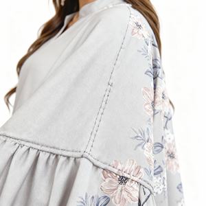 Dubai Style Modern Elegant Muslim Dress Printed Four Way Stretch Fabric with Hot Fix Rhinestones Abaya for Women - Product Image 2