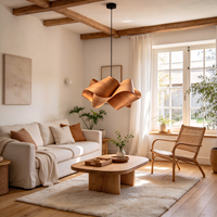 Lustre suspendu en bois avec lumière LED blanc chaud E26, abat-jour pour restaurant, hôtel, café, bar