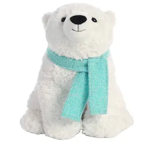 D851 Winter Christmas Polar Bear Stuffed Animal Toy Fluffy Small Plush White Teddy Bear with Scarf