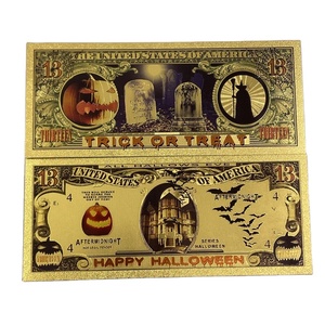 5 Craft Gifts Halloween Pumpkin Card Ticket Plastic Gold Foil Electroplated Banknote - Product Image 2