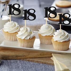 Decoración para cupcakes <span class=keywords><strong>de</strong></span> <span class=keywords><strong>18</strong></span> <span class=keywords><strong>cumpleaños</strong></span>, color negro, al por mayor, decoración para cupcakes <span class=keywords><strong>de</strong></span> <span class=keywords><strong>18</strong></span> años, decoración para pasteles <span class=keywords><strong>de</strong></span> aniversario número <span class=keywords><strong>18</strong></span> - Product Image 1
