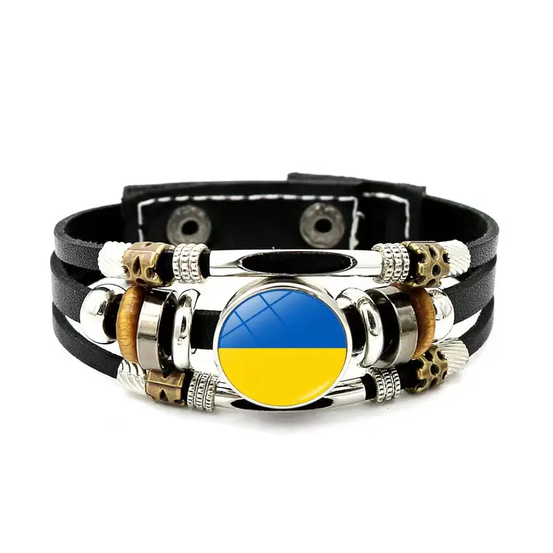 Hot sale fashion custom leather bracelet ukraine flag wristband for men and women