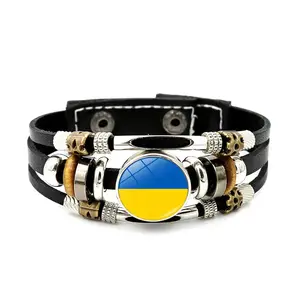 Diskon Besar Gelang Kulit Kustom Gelang Bendera Ukraina untuk Pria dan Wanita