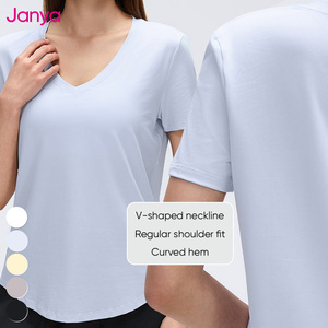 T-shirts décontractés amples pour femmes Janya, légers, respirants, extensibles dans quatre directions, séchage rapide, manches courtes, col en V, hauts de sport - Product Image 4