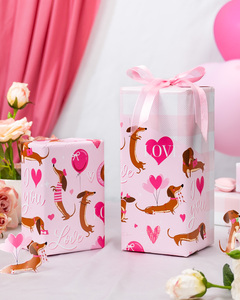 Valentine's Day gift wrapping <b>paper</b> Pink double sided printed gift wrapping <b>paper</b> Puppy love <b>pattern</b> gift wrapping <b>paper</b> - Product Image 2