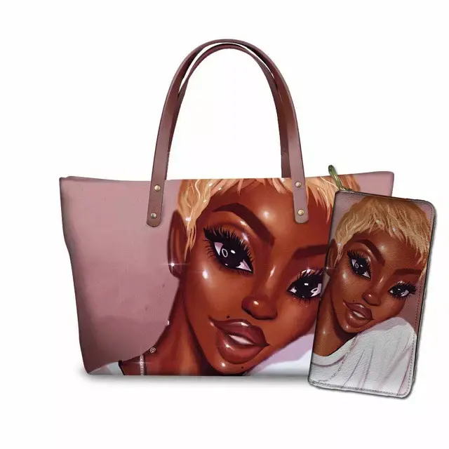 Black Art African Girls Bag Women Handbags Ladies Luxury Design Purse&Handbag for Females 2pcs/set Shoulder Tote Bags Sac A Main