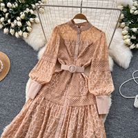 Robe longue à manches lanternes brodées, col rond, mode printemps-automne, vente chaude