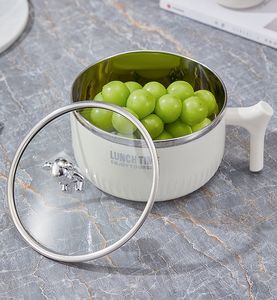 Bol en acier inoxydable pour nouilles instantanées, fruits, service de soupe, salade, vaisselle avec couvercle pour l'école, le bureau, le camping, la maison, la cuisine - Product Image 3
