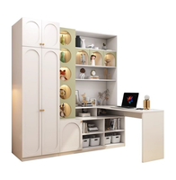 Bureau d'angle en L avec étagère et armoire - Meuble d'hôtel moderne multifonction en bois massif pour l'étude et l'informatique