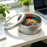 Boîte en métal argenté ronde avec couvercle transparent, conteneur de rangement portable pour papeterie, organiseur de bureau