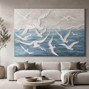 <span class=keywords><strong>Peinture</strong></span> à l'huile abstraite moderne <span class=keywords><strong>de</strong></span> mouettes, texture 3D épaisse, faite à la main, paysage marin bleu, art mural sur toile pour la décoration <span class=keywords><strong>de</strong></span> maison <span class=keywords><strong>de</strong></span> plage - Product Image 1