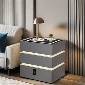 Mesita de noche larga de muebles de vidrio inteligente gris inteligente de madera recargable con cargador inalámbrico - Product Image 6