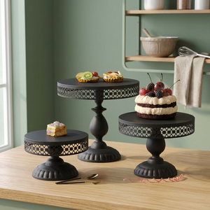 Modern Black Metal Cake Stand Round Dessert Display Pedestal <b>Iron</b> Candy Tray for Wedding Birthday Party Decor - Product Image 4