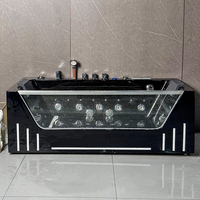Baignoire Spa Balnéo Autoportante en Acrylique Noir Classique et Blanc pour Adultes, Design Moderne avec Jets de Massage à Bulles d'Air Colorés