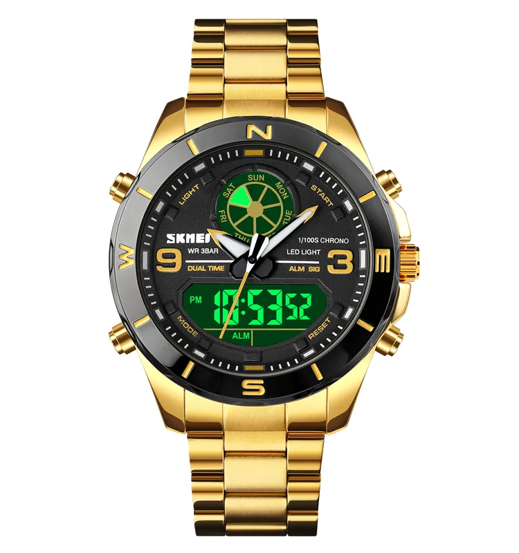 Hot Selling Skmei 1839 Luxury Gold Dual Time Digital Watch 30 Meters Waterproof Wholesale Price