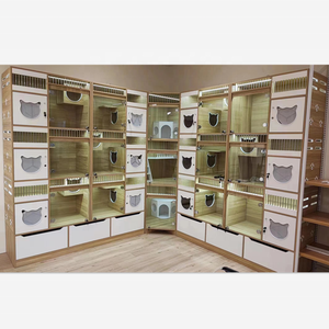 2025 porte en verre trempé intérieur robuste empilable pour animaux de compagnie et animaux chat élevage <span class=keywords><strong>Cages</strong></span> banque pour animaux de compagnie chat hôtel Kennell Villa - Product Image 5
