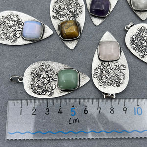 Penjualan laris 2025 batu permata Opal <span class=keywords><strong>Amethyst</strong></span> Quartz mawar batu akik persegi Cabs antik pohon perak bentuk daun liontin perlengkapan membuat perhiasan - Product Image 2