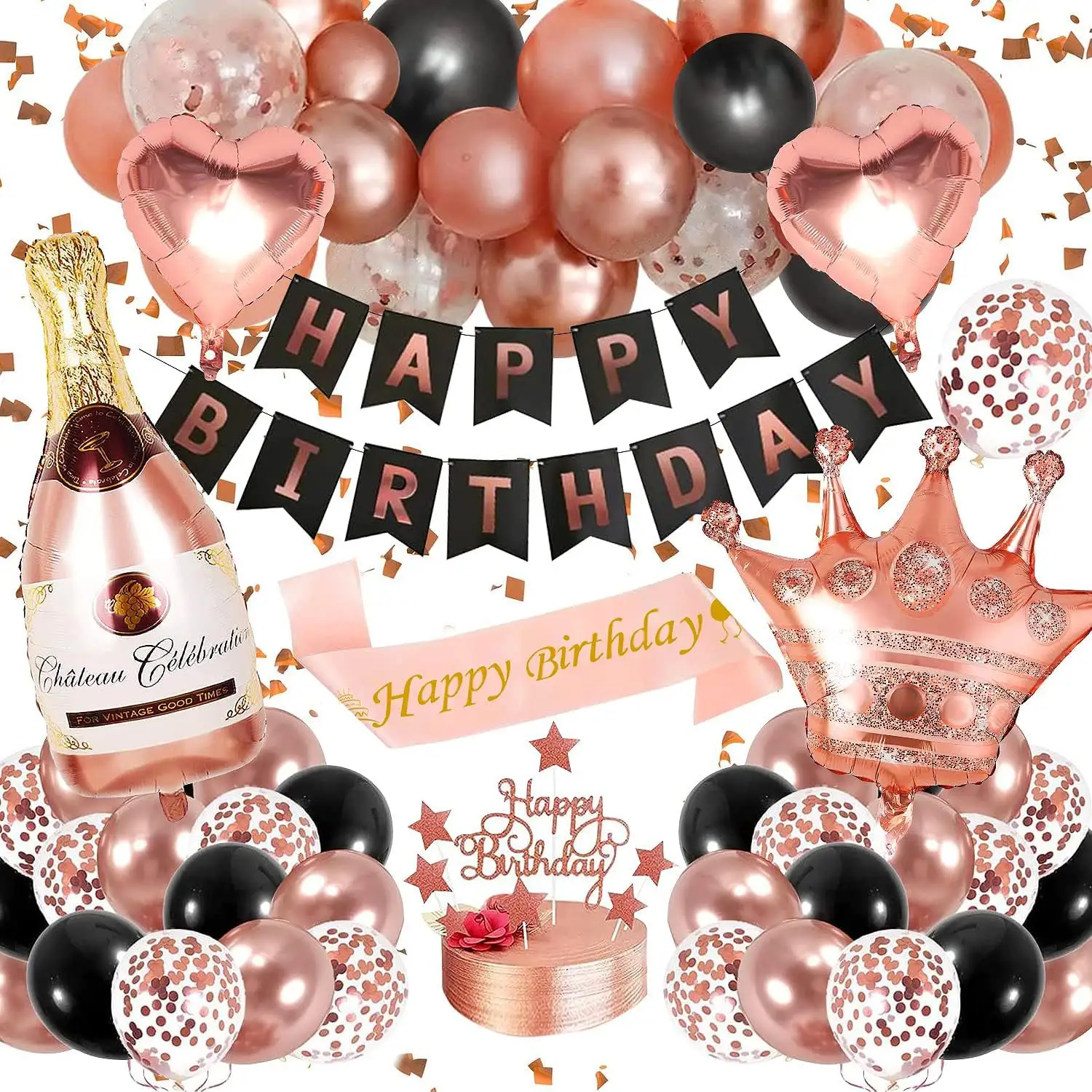 LUCKY Girls cumpleaños Banner decoración globo conjunto oro rosa negro Feliz cumpleaños fiesta Decoración
