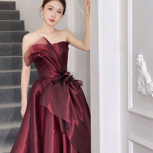 Strapless Claret Evening Dress Empire Waist Ball Gown For Coming Of Age Ceremony Women's Formal Wear - Product Image 2